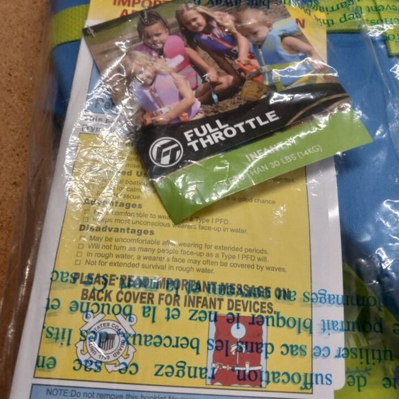 FULL THROTTLE TRADITIONAL DELUXE NEOPRENE INFANT VEST BLUE/GREEN -SEALED NEW! - Picture 6 of 9